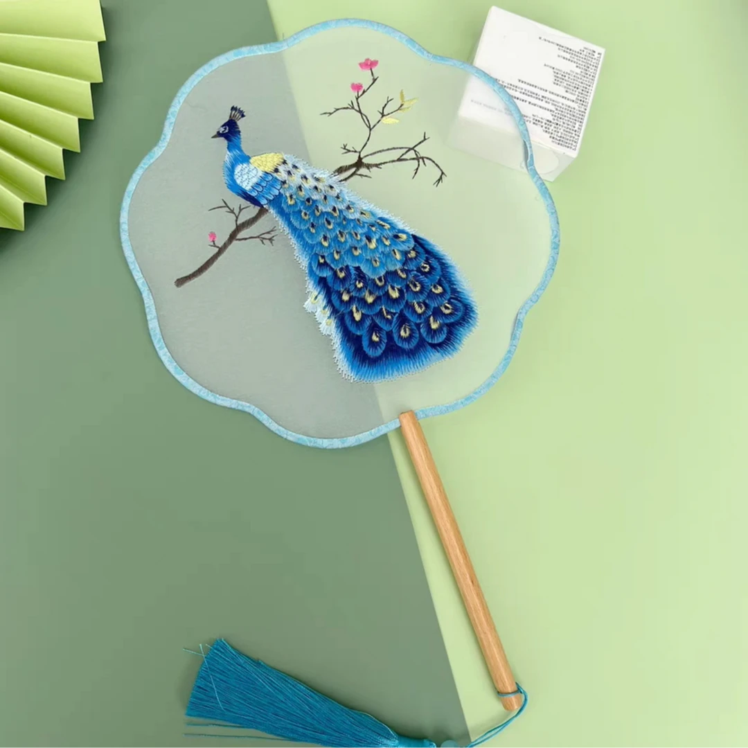 【67孔雀南飞】苏绣精品双面刺绣古典团扇