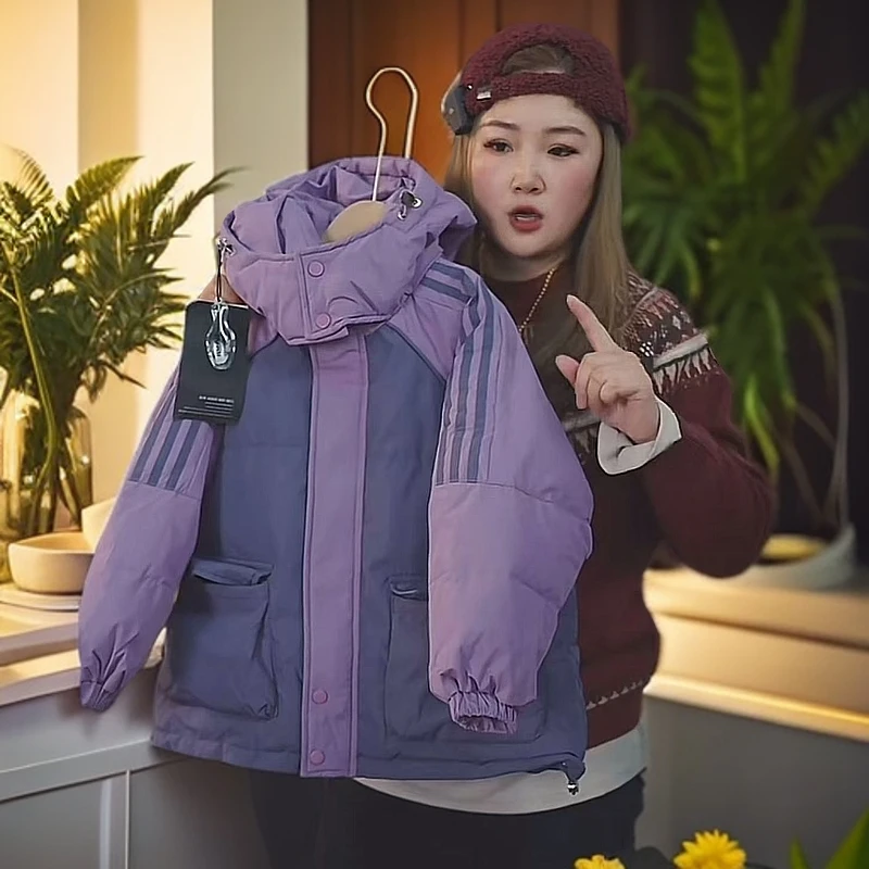 412315《现》优选韩版儿童休闲百搭时尚连帽洋气拼条羽绒服