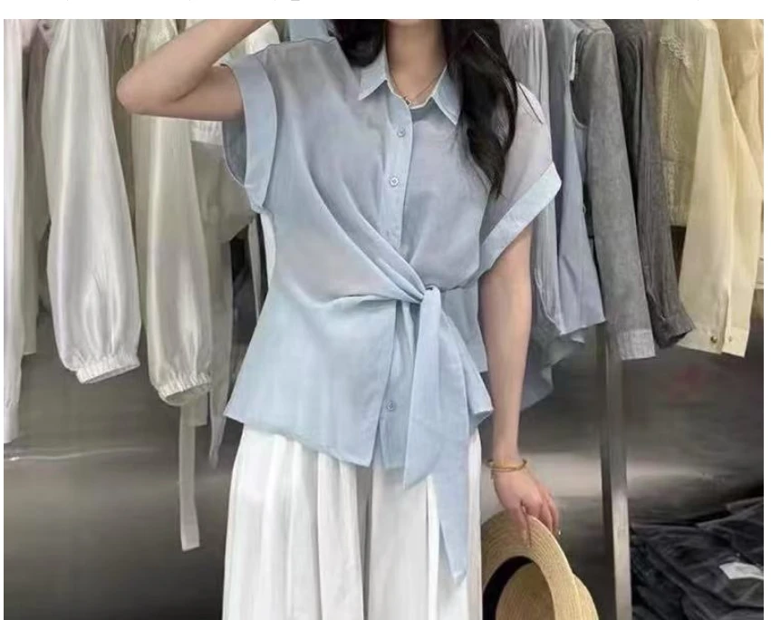 Miss huo 收腰无袖上衣 蓝色 A  862