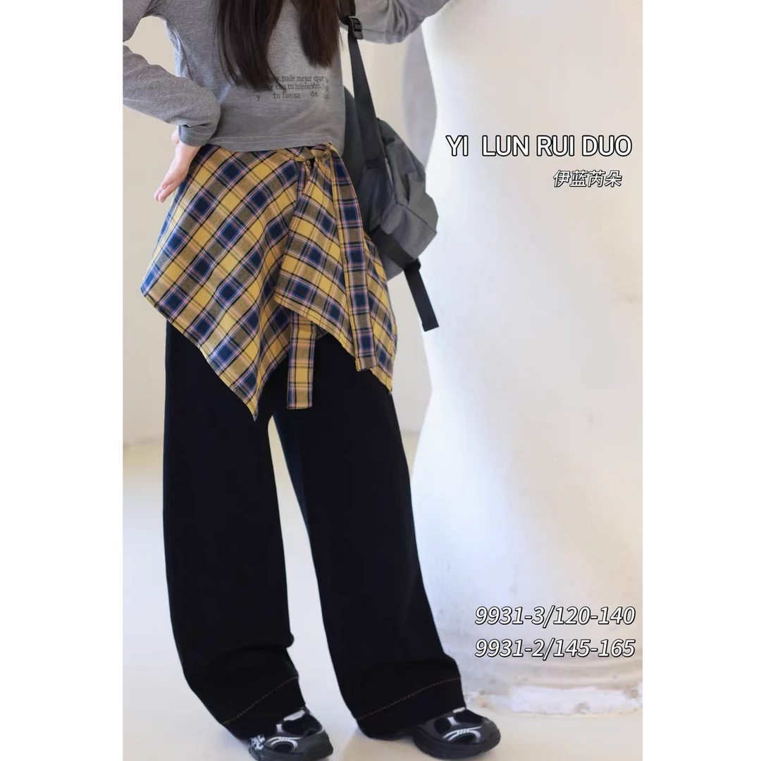 女童牛仔裤2025新款秋季儿童洋气时髦格子裙中大童百搭裙子屁帘潮