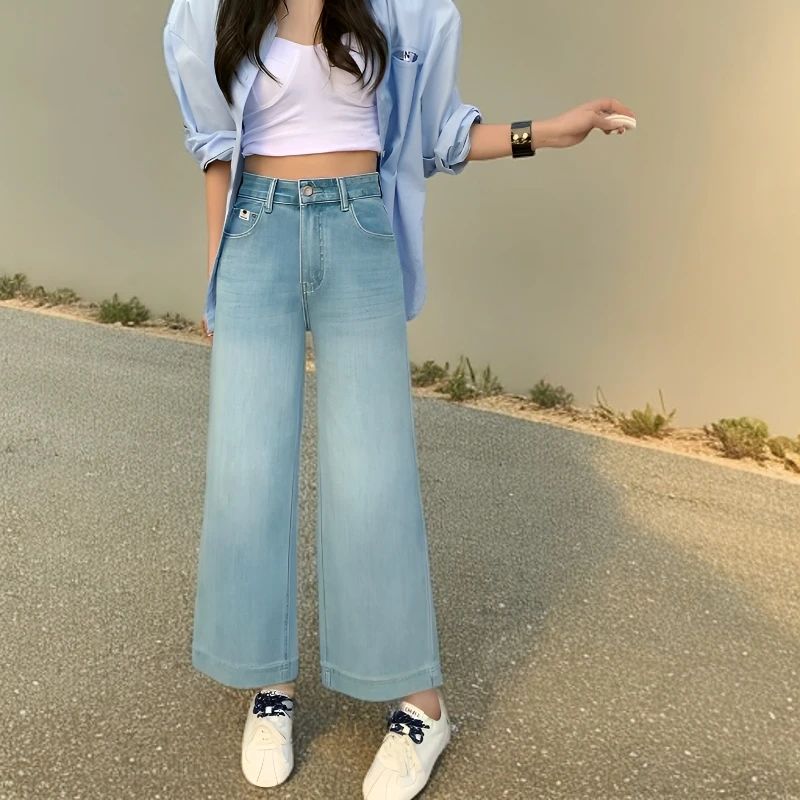 59663款时尚气质九分奶奶裤设计感阔腿高腰显瘦百搭款四面弹牛仔