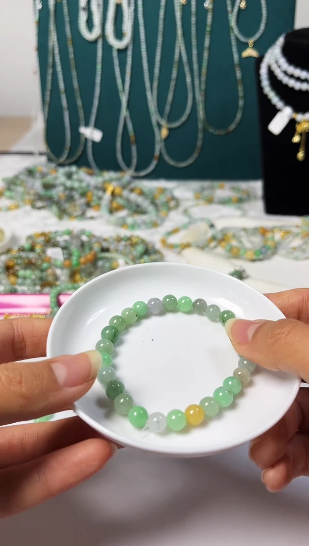 未镶嵌手链翡翠翡翠珠链有纹裂7.2mm