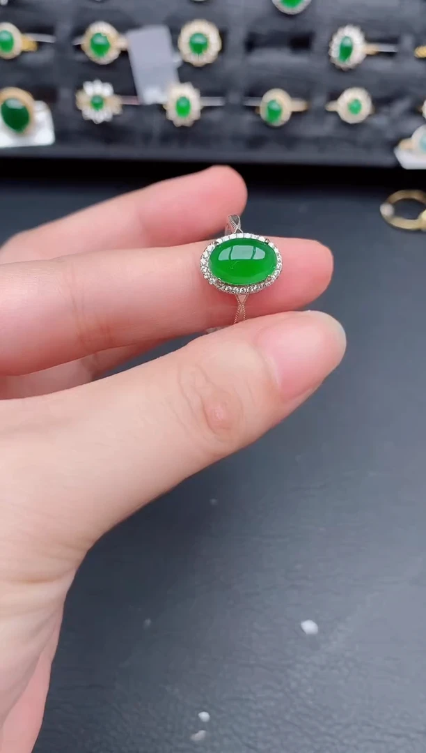 银S925镶嵌戒指翡翠天然a货翡翠188