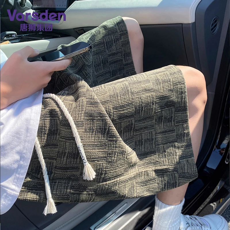 唐狮集团Varsden港风格纹针织短裤男25夏季美式休闲中裤ins风潮流