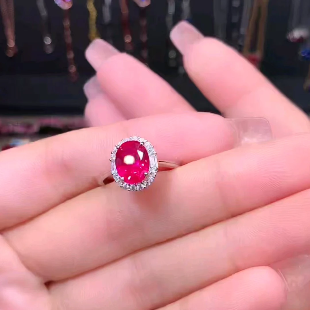 红宝石S925银镶银色戒指