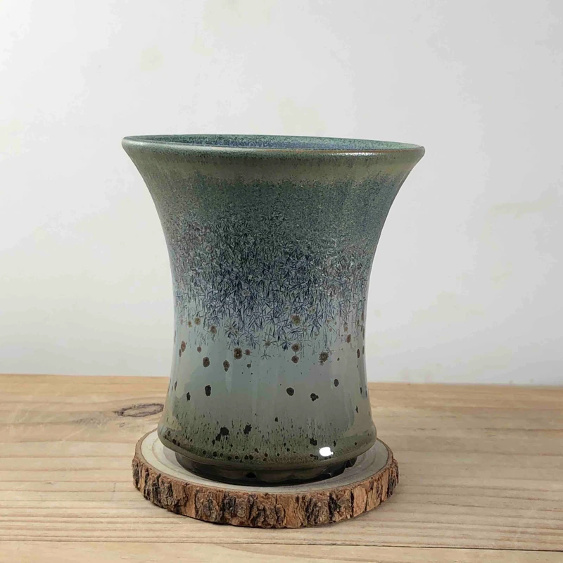 景德镇手工柴烧窑变细闪收腰万象多肉花盆粗陶透气陶瓷植物花盆