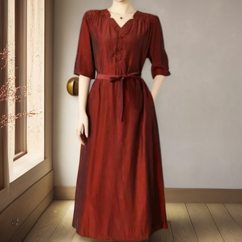 945（红妆）高端订制连衣裙 休闲女士夏季复古宽松