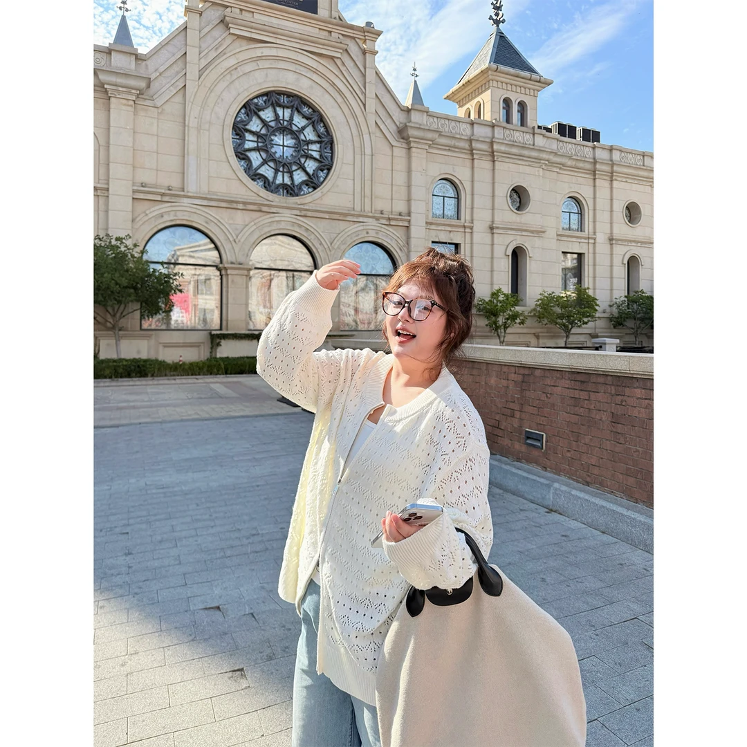 老章和小胖PONGKIKI慵懒挑孔针织开衫2025新款气质宽松毛衣女上衣