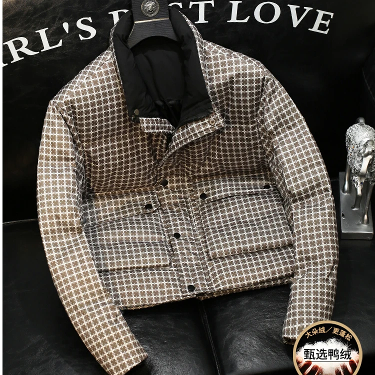 梵基弗奈花纹立领加厚羽绒服男士青年时尚休闲外套保暖羽绒衣潮牌