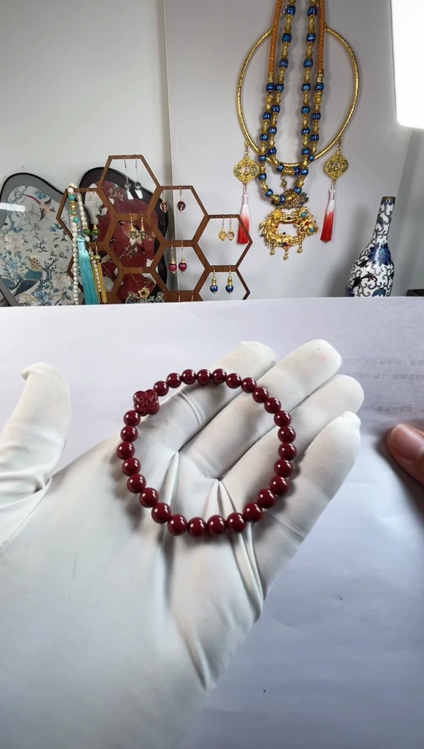 天然辰砂，朱砂暗红手串