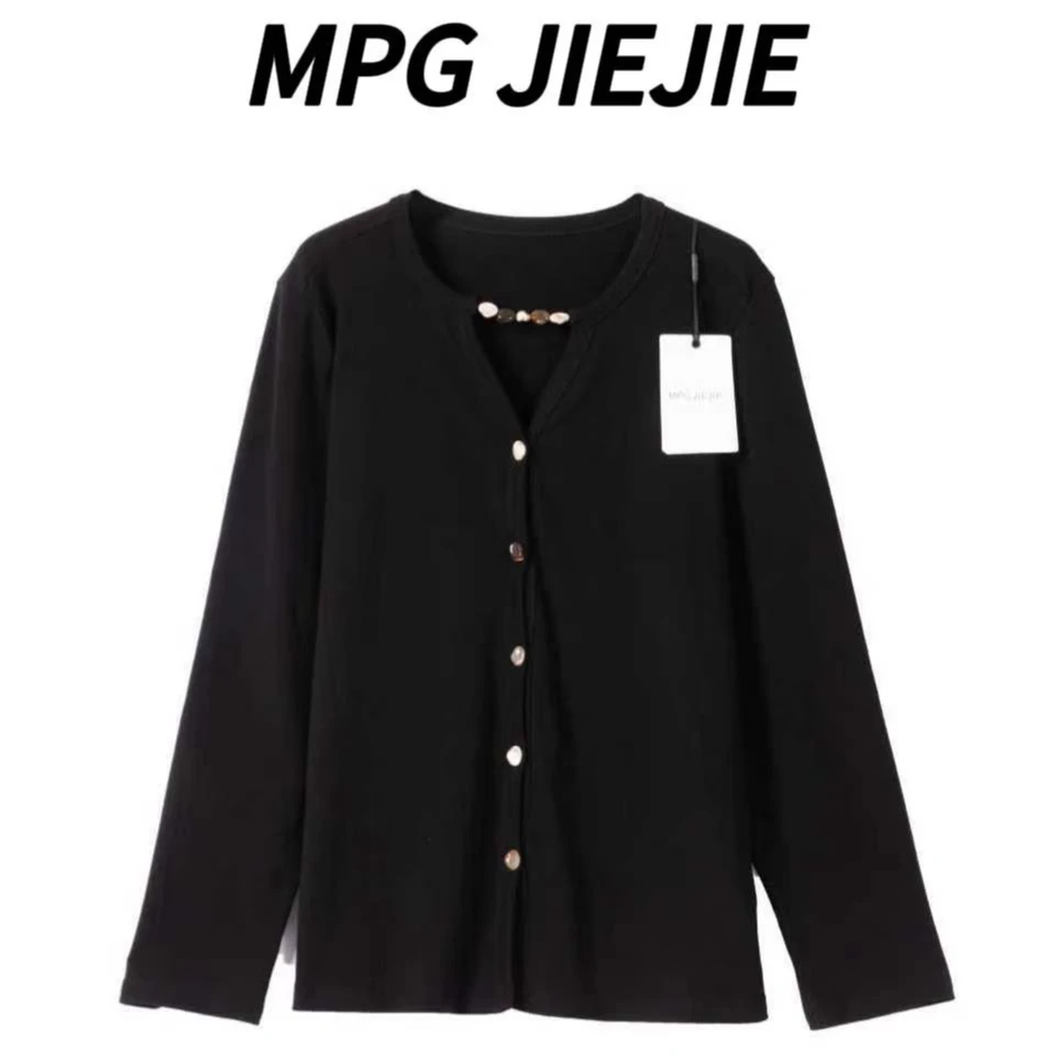 MPG JIEJIE【惊艳时光】25秋冬领口珠珠v领小众设计开衫