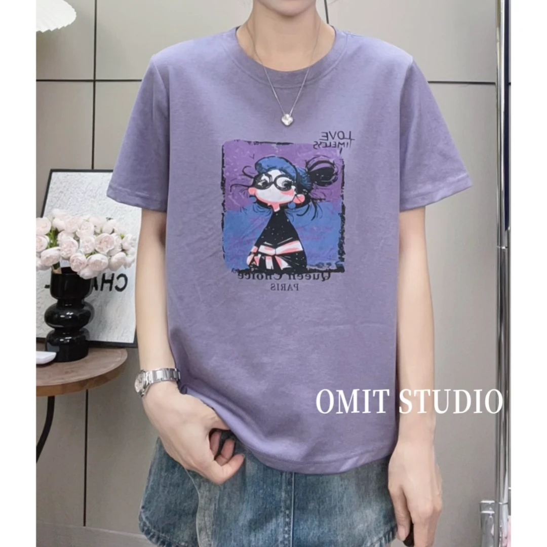 【帽子女孩】新款正肩宽松休闲凉快冰爽雪花棉短袖女士