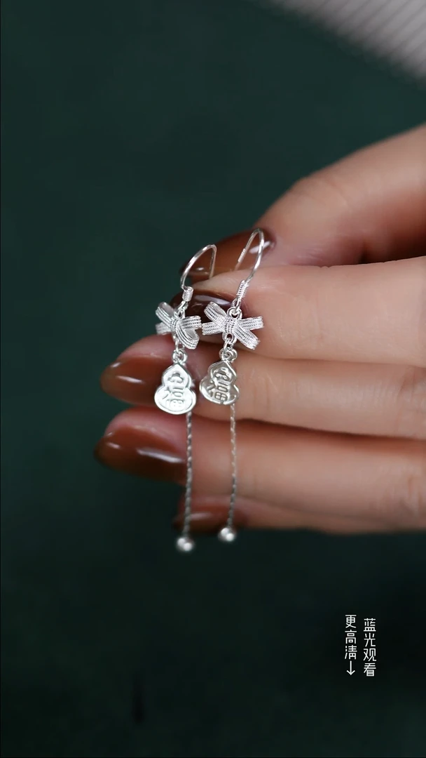 珐琅足银新款蝴蝶结耳环