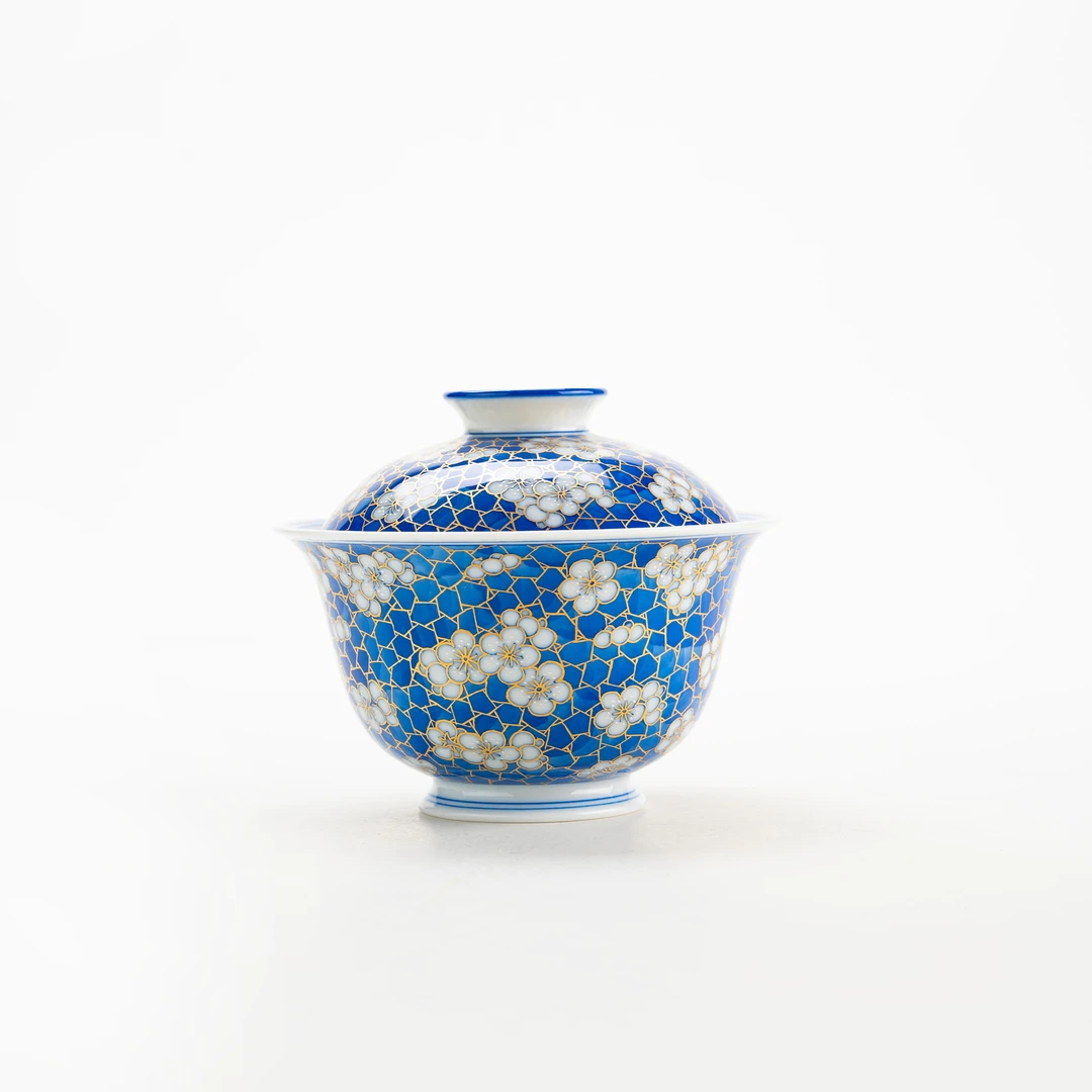 【詺兮清窑】100cc故宫·本金本银冰裂纹梅花大盖碗【MX070】