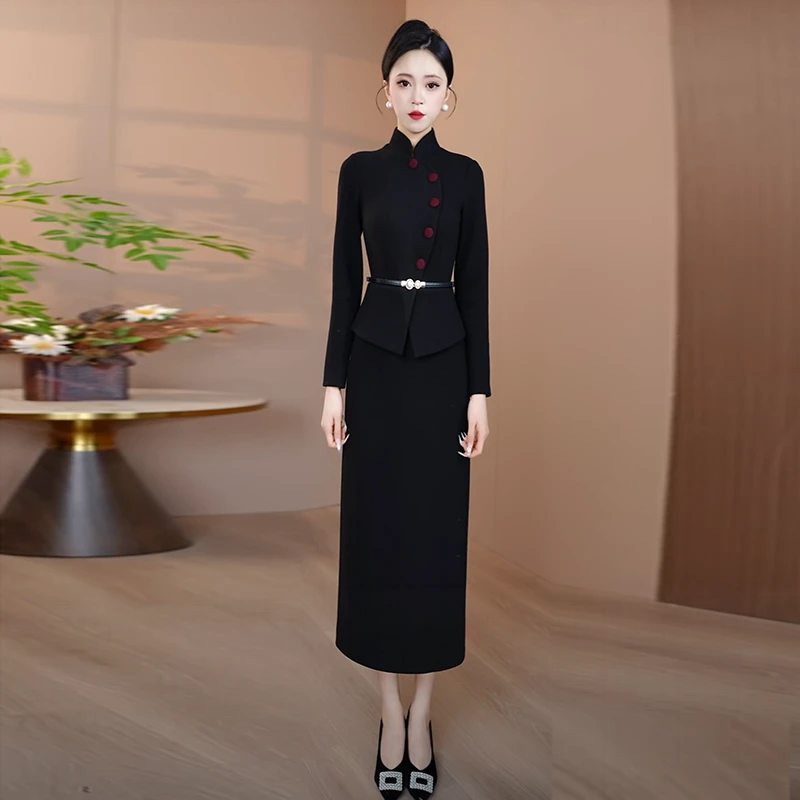黑色加厚毛呢连衣裙女2025秋冬新款修身显瘦气质裙子优雅时尚长裙