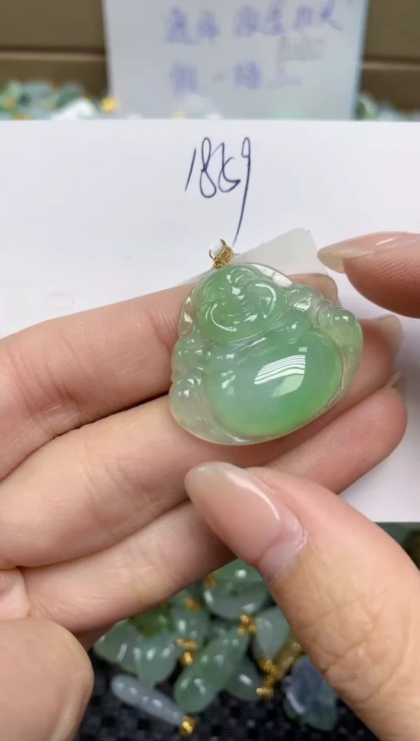 【闪购商品】翡翠挂件18K金镶嵌天然缅甸A货翡翠