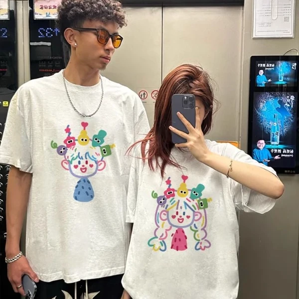 情侣装2025新款一男一女情侣短袖潮牌高级感夏季纯棉宽松休闲T恤