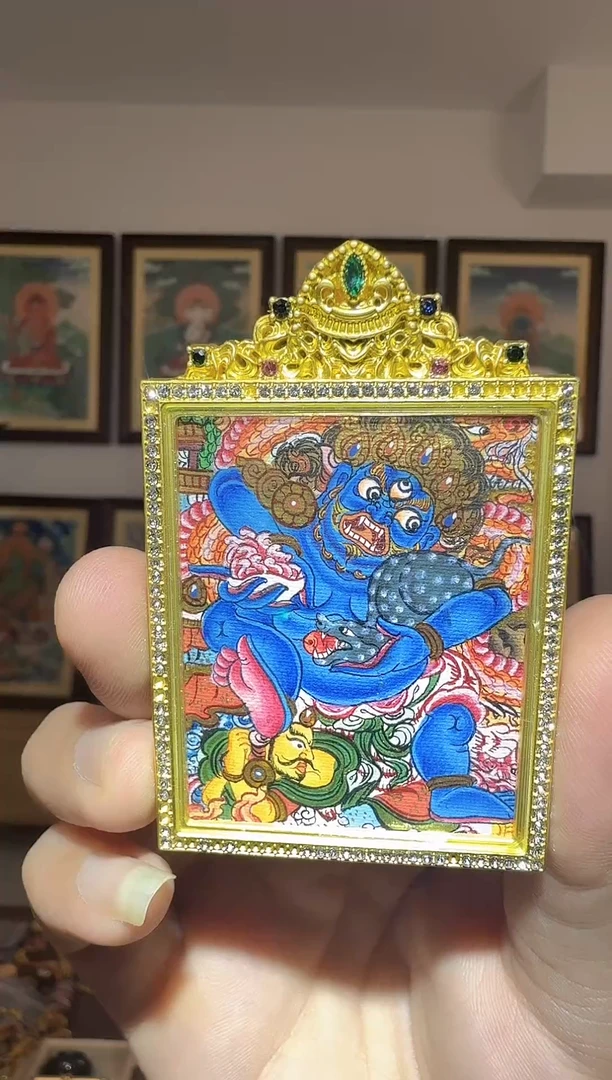 吊坠黑CC-热贡纯手绘唐卡