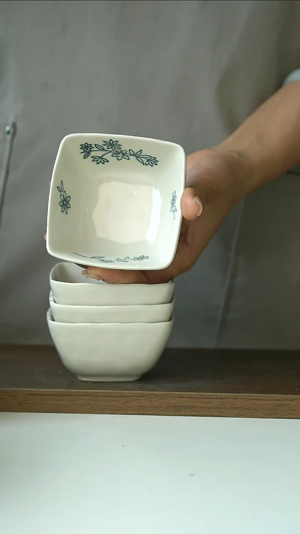 微瑕日式复古樱花蘸料方碟8.5cm四只装@4-2@