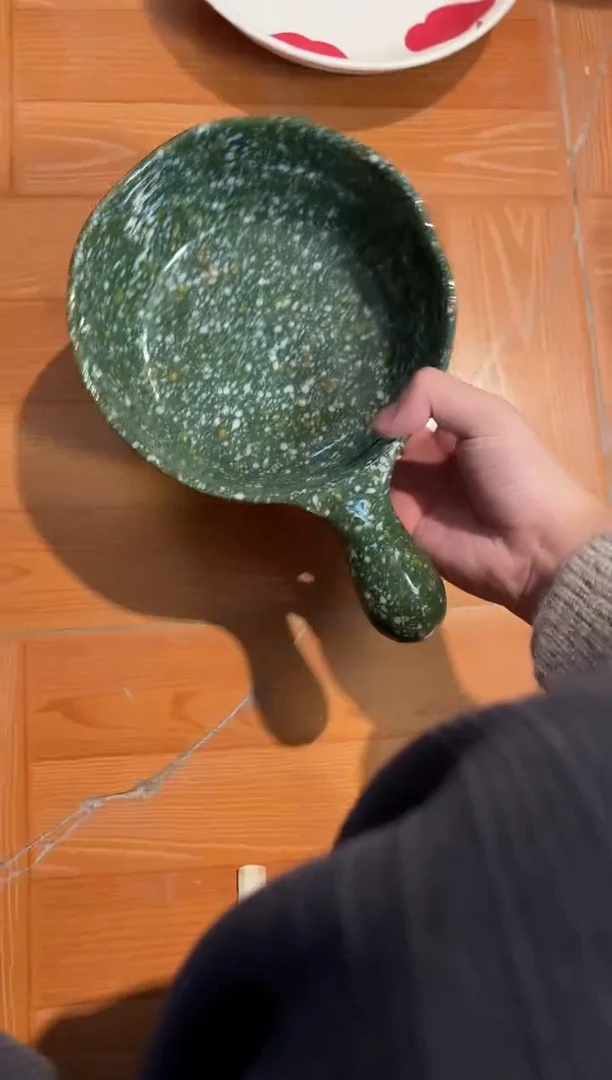 陶泼墨不规则手把碗*1绿色
