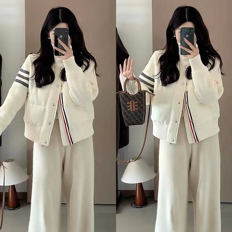1199#冬季韩系小个子短款棉服针织拼接设计感外套