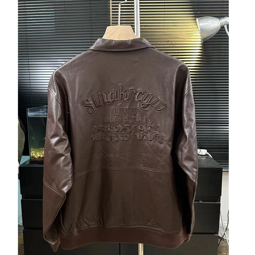新款夹克宽松字母刺绣PU皮外套春秋男款