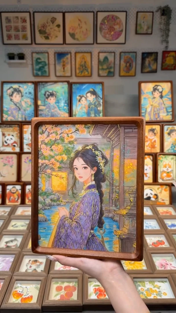 国画紫霞女孩 手绘国画10