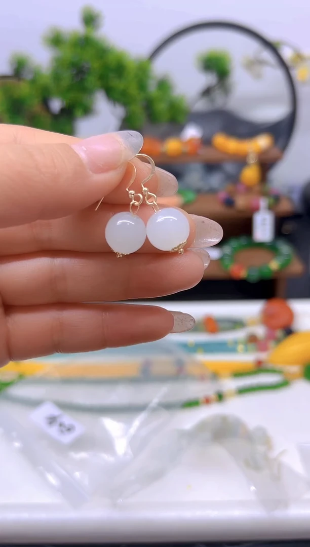 【闪购商品】和田玉耳饰14K金镶嵌耳饰E04