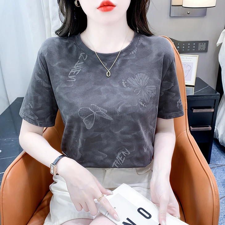 女士t恤女印花短袖宽松韩版上衣2025夏季通勤百搭独特漂亮小衫