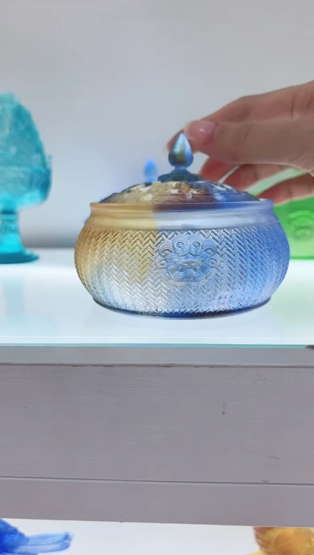 手工艺品琉璃古法琉璃双狮耳炉