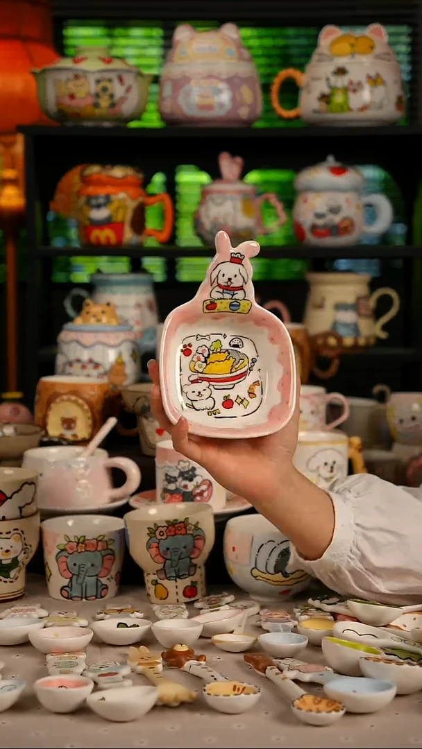 陶瓷无盖款景德镇高温釉下彩纯手绘创意瓷