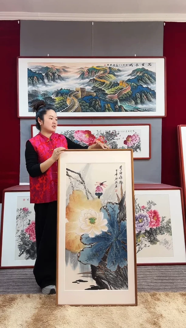 国画手绘荷花122*62厘米