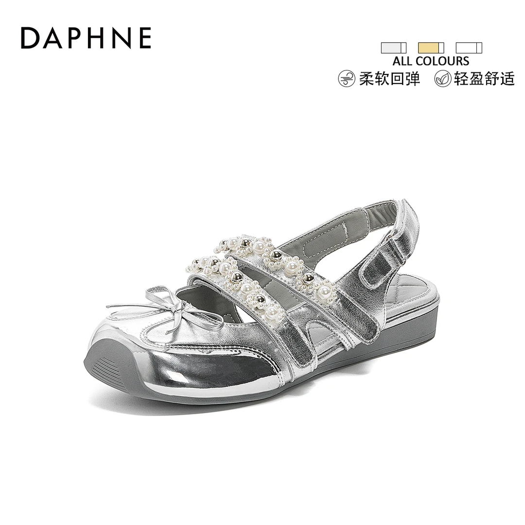 达芙妮网红爆款法式芭蕾浅口玛丽珍鞋夏季蝴蝶结甜美后空包头凉鞋