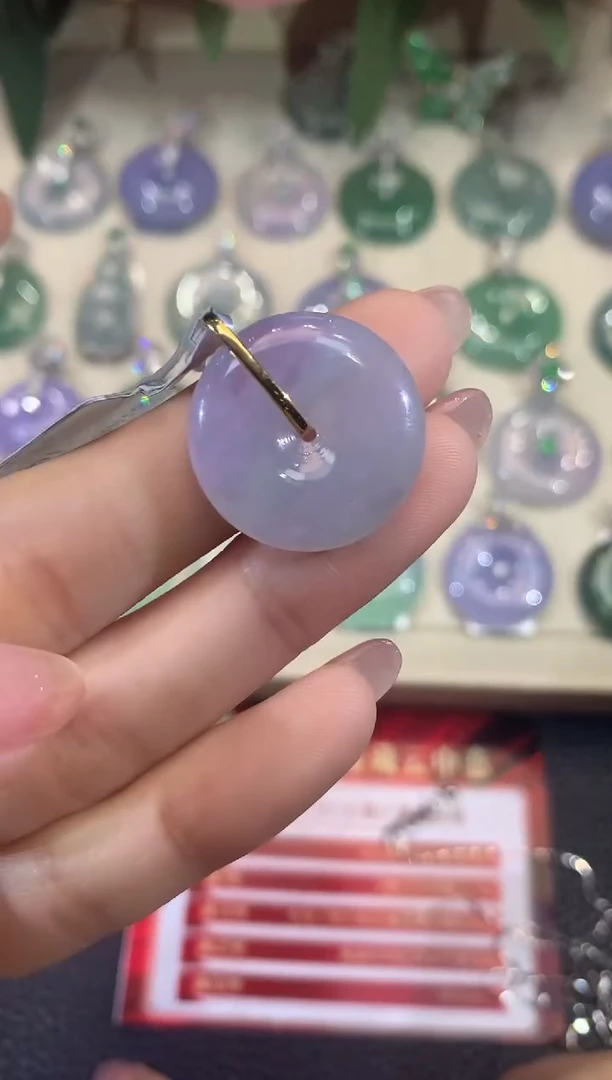 吊坠(不含链)18K金镶嵌翡翠A12翡翠紫货有一定色差多样性发一件