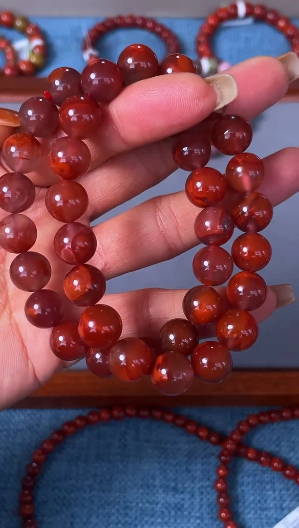 未镶嵌手串南红玛瑙N05凉山瓦西料牛血火焰单圈多样性发其一