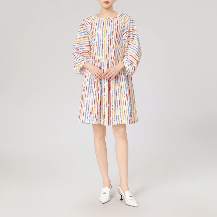 AMASS/阿玛施早春短款洋装设计感印花泡泡袖连衣裙550019