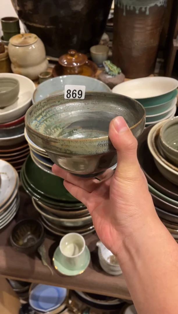 【闪购商品】瓷片869油画绿立口斗笠米饭碗1个