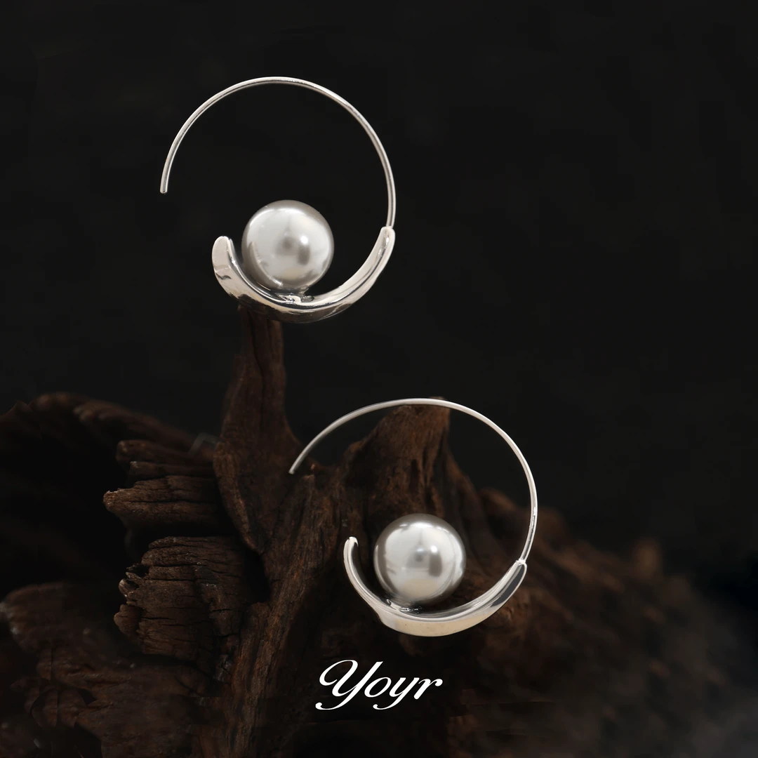 YOYR 黄铜耳饰 法式珠珠几何耳圈简约ins风耳环百搭小众轻奢气质