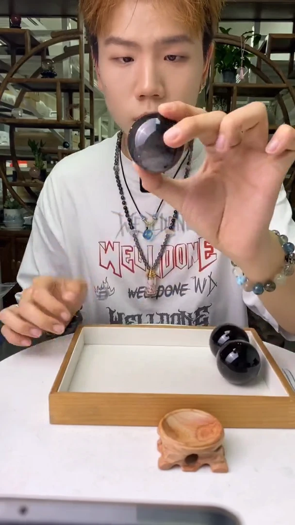 摆件黑曜岩未镶嵌银曜石球D558多样性发其一