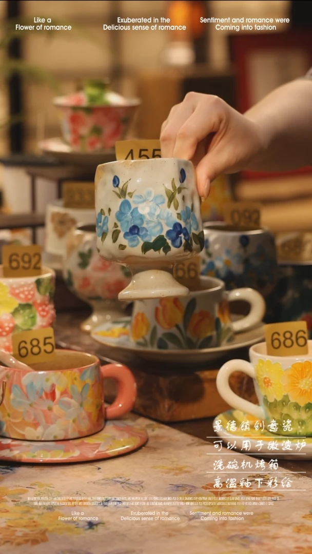 陶瓷455景德镇高温手绘釉下彩设计师款式