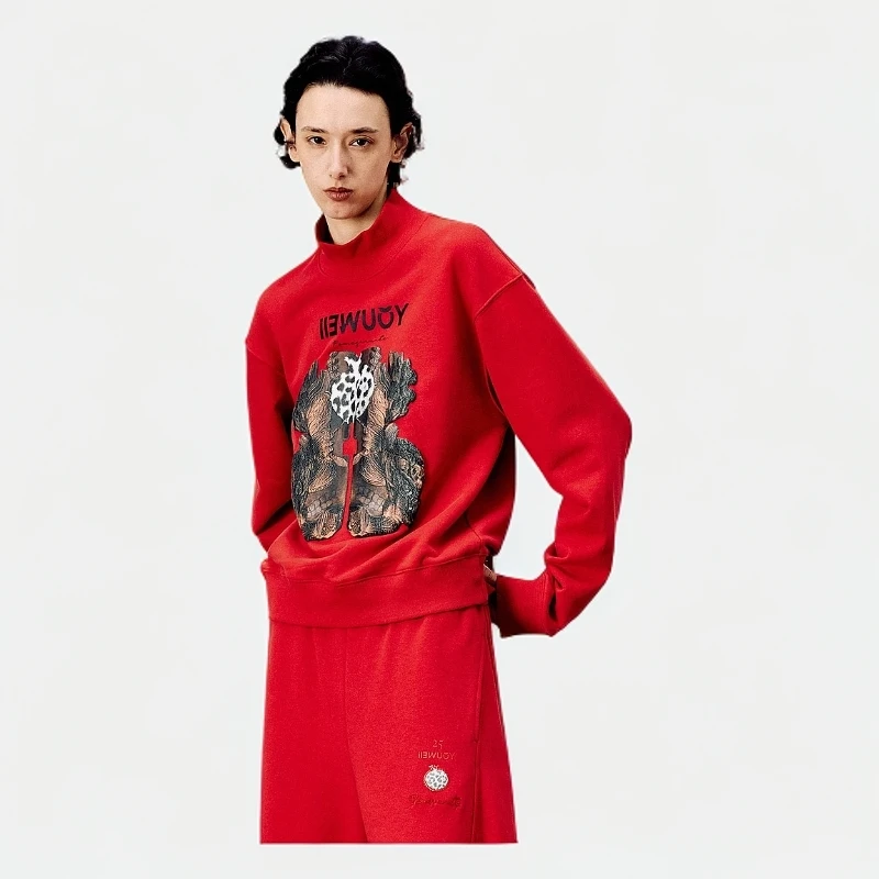 【VIINS】iIEWUOY2025春季女装肌理印花套头卫衣3778