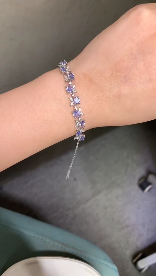 银S925镶嵌手链定制坦桑石925银镶嵌 坦桑石