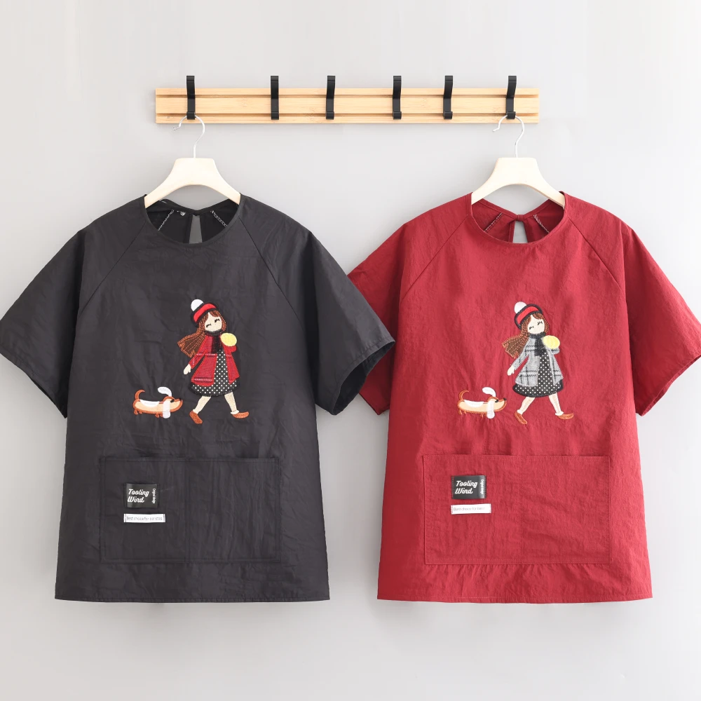 爆款防泼水半袖耐穿围裙耐污家用厨房做饭罩衣可定制logo工作服女