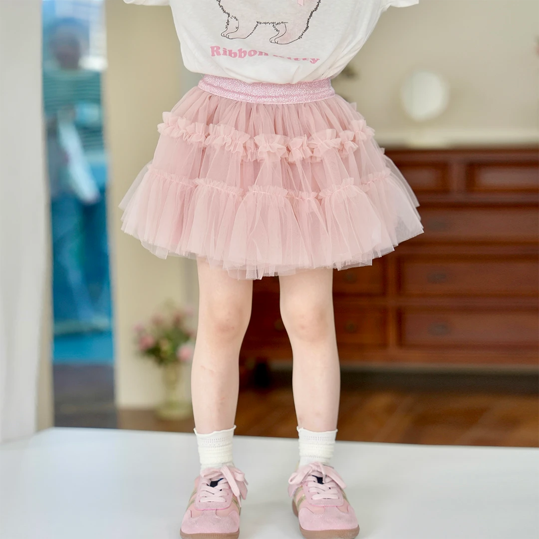 现货【粉色纱裙】3709夏款新款高腰女童短裙洋气百搭女宝蛋糕裙