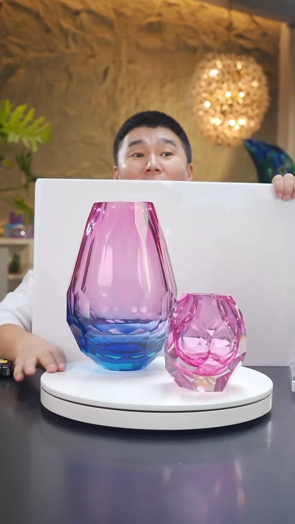 琉璃金红蓝切面花器+金红香薰瓶