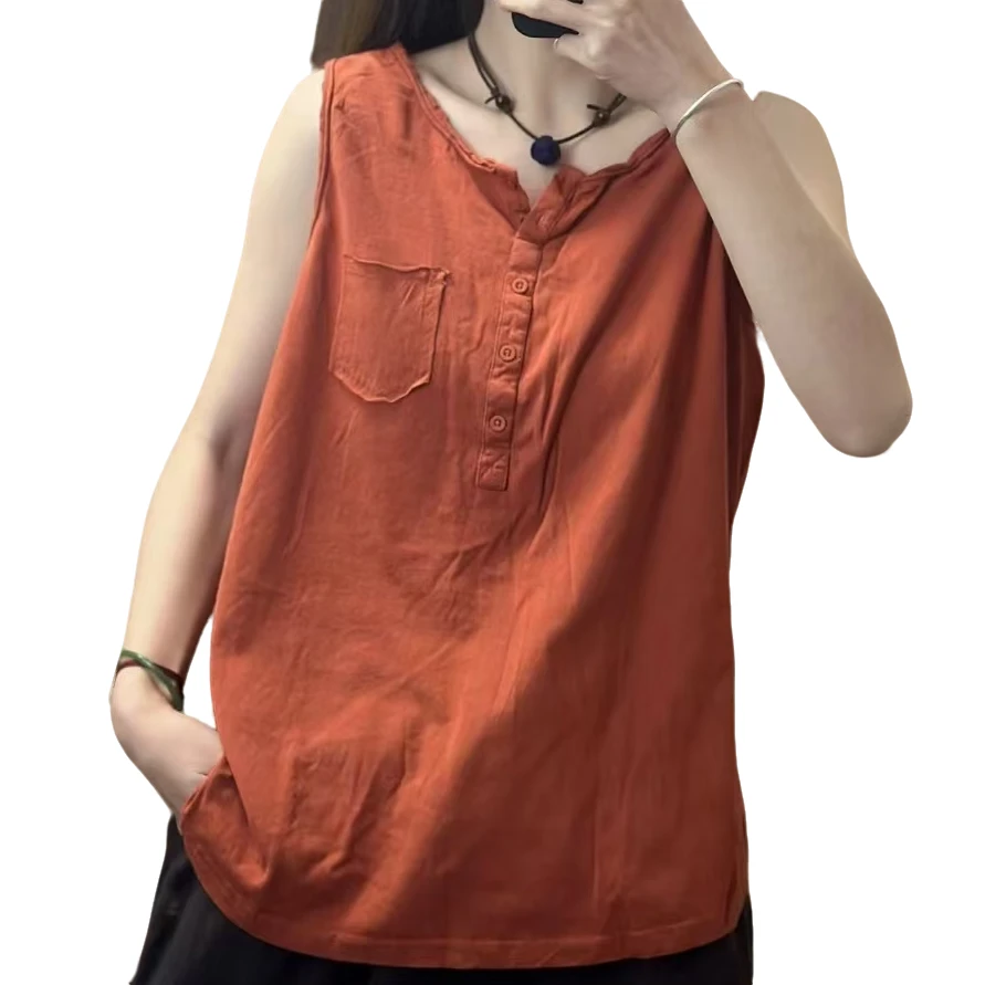 8568无袖纯棉针织T恤大码夏季宽松