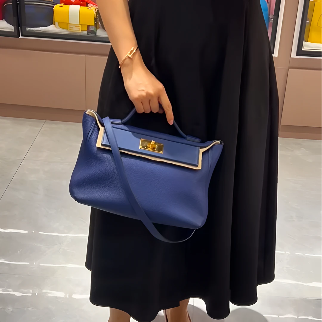 95新 Hermes/爱马仕 小花姑姑215146 2424 29 宝石蓝 D刻 包