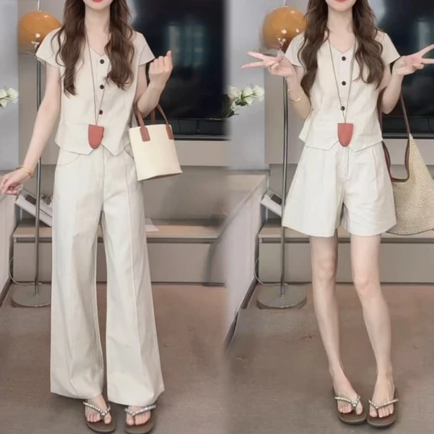 设计感套装女夏季3130新款洋气减龄裤子长短任选阔腿裤两件套