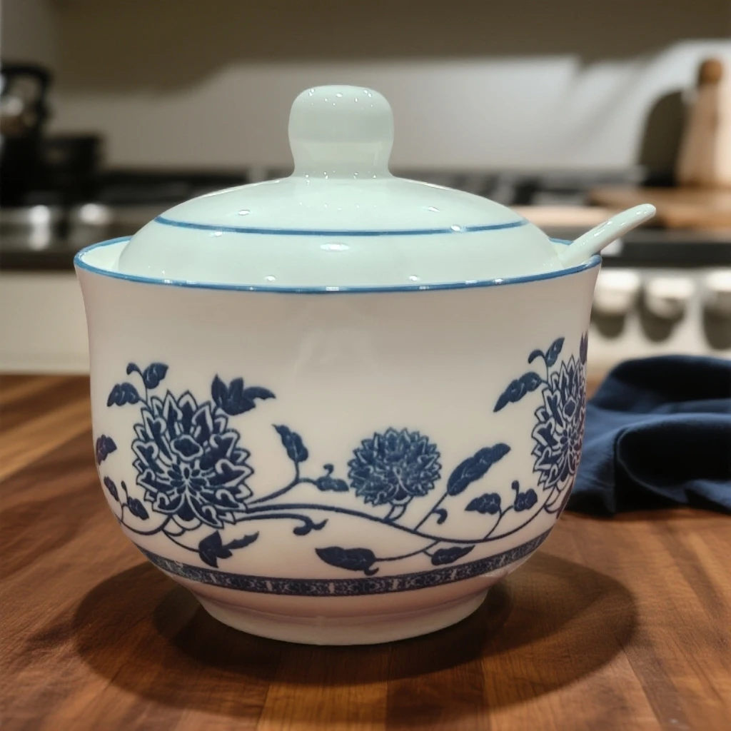 4英寸陶瓷500ML青花瓷调味罐