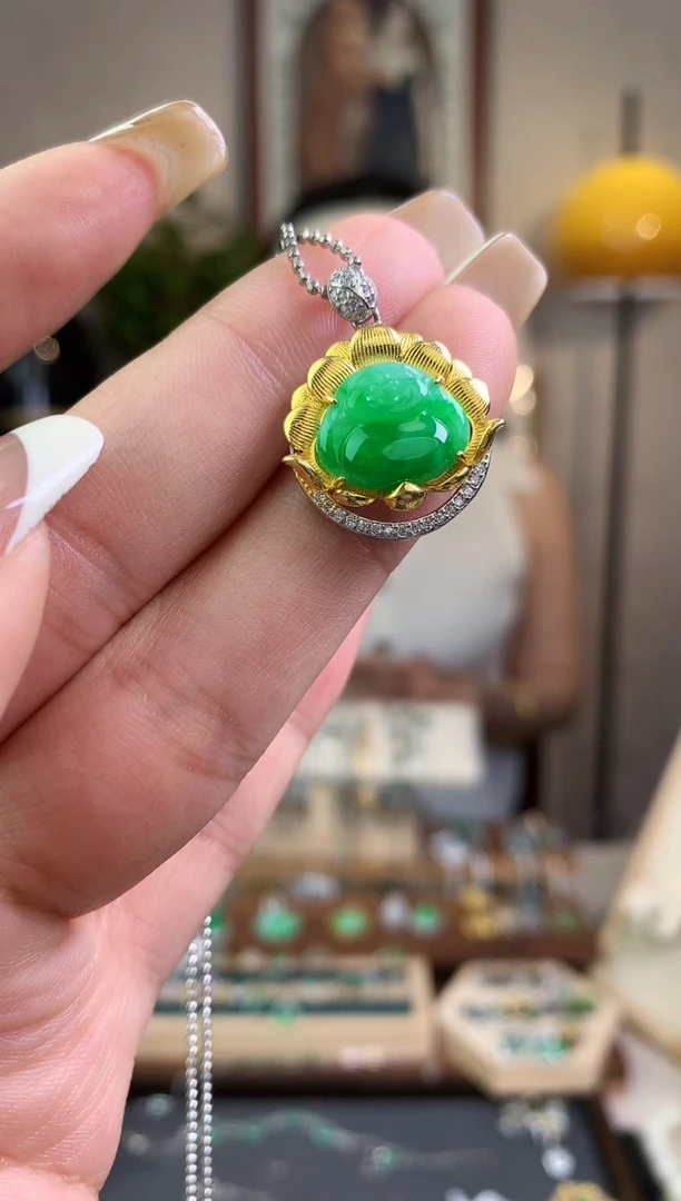 翡翠银S925镶嵌吊坠(不含链)【挽石珠宝】佛公